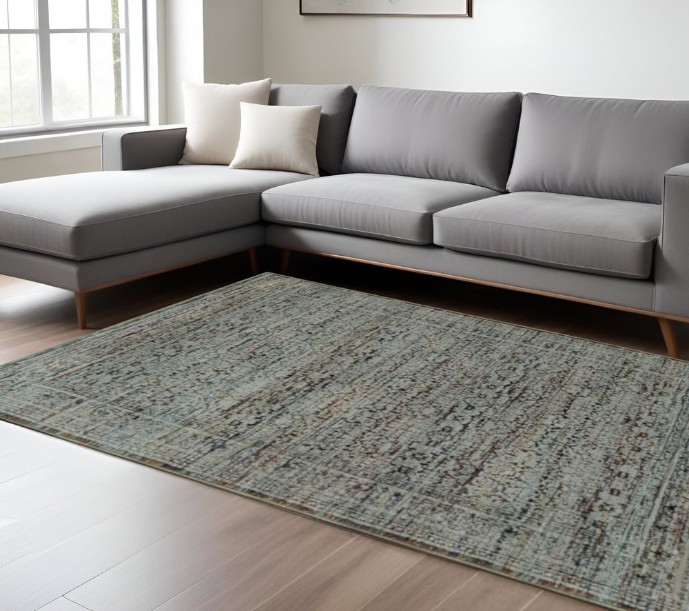 9' X 12' Blue Green Oriental Power Loom Area Rug