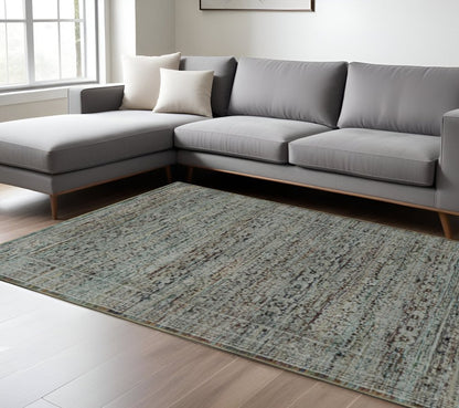 9' X 12' Blue Green Oriental Power Loom Area Rug