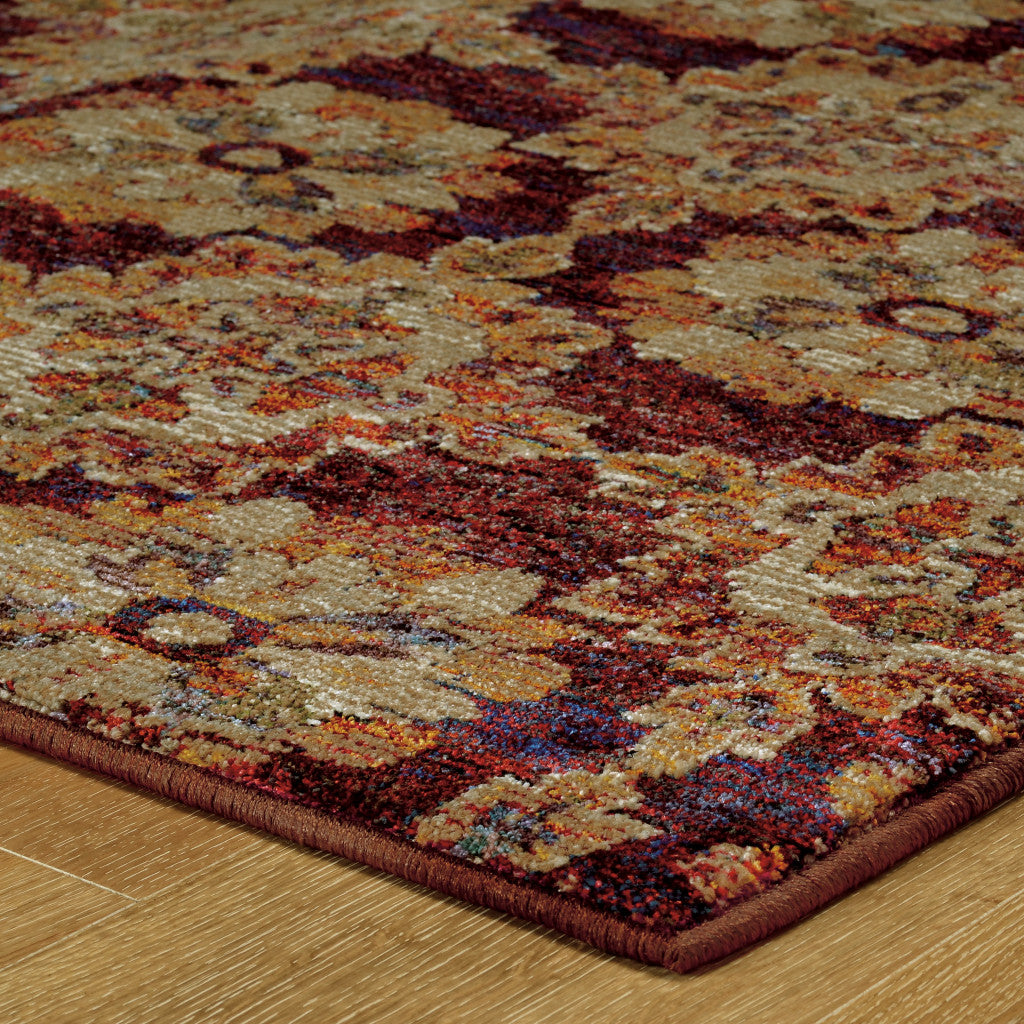 10' X 13' Red and Gold Oriental Power Loom Area Rug