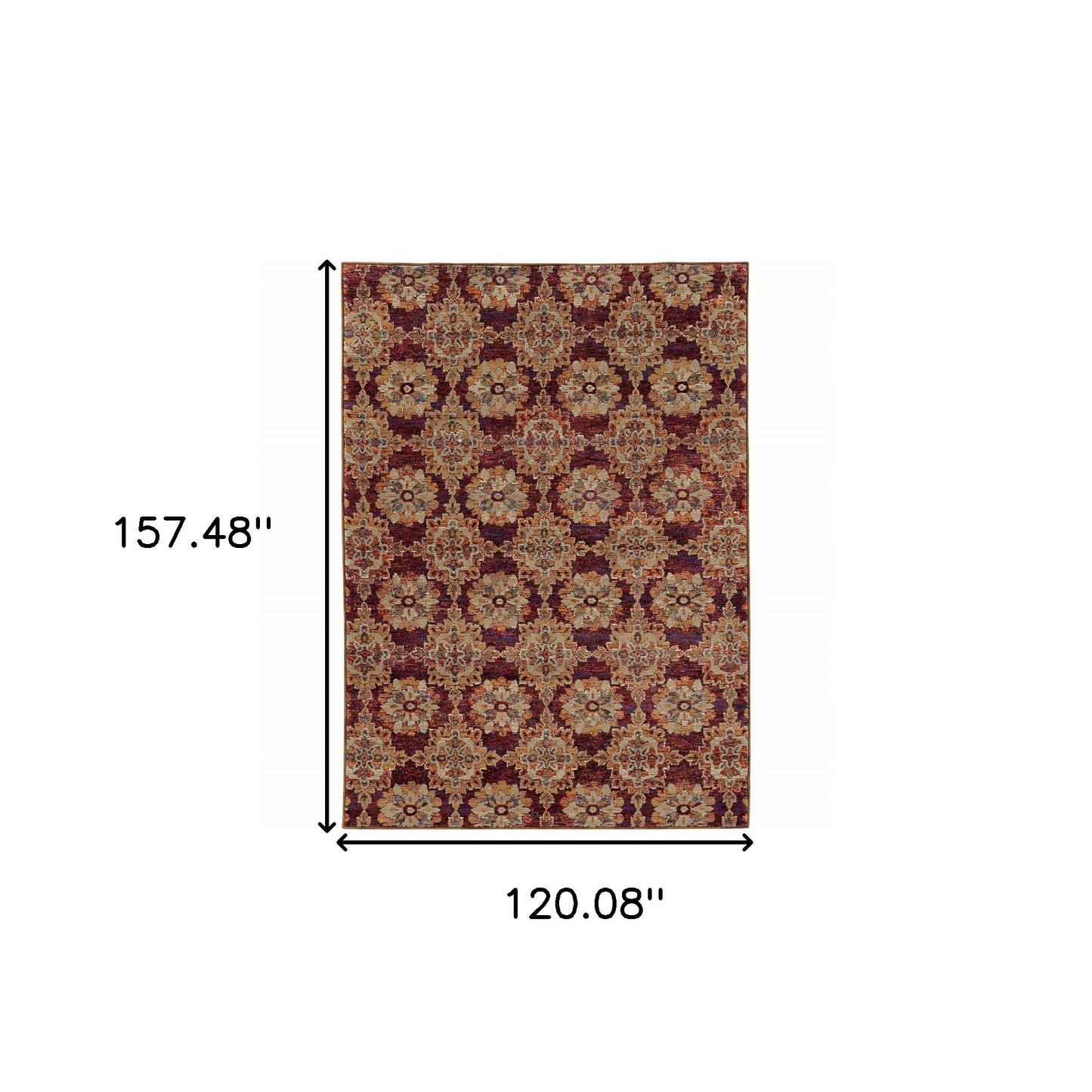 10' X 13' Red and Gold Oriental Power Loom Area Rug