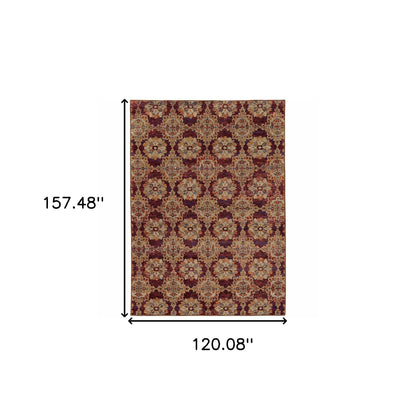 10' X 13' Red and Gold Oriental Power Loom Area Rug