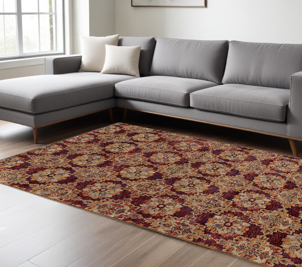 10' X 13' Red and Gold Oriental Power Loom Area Rug