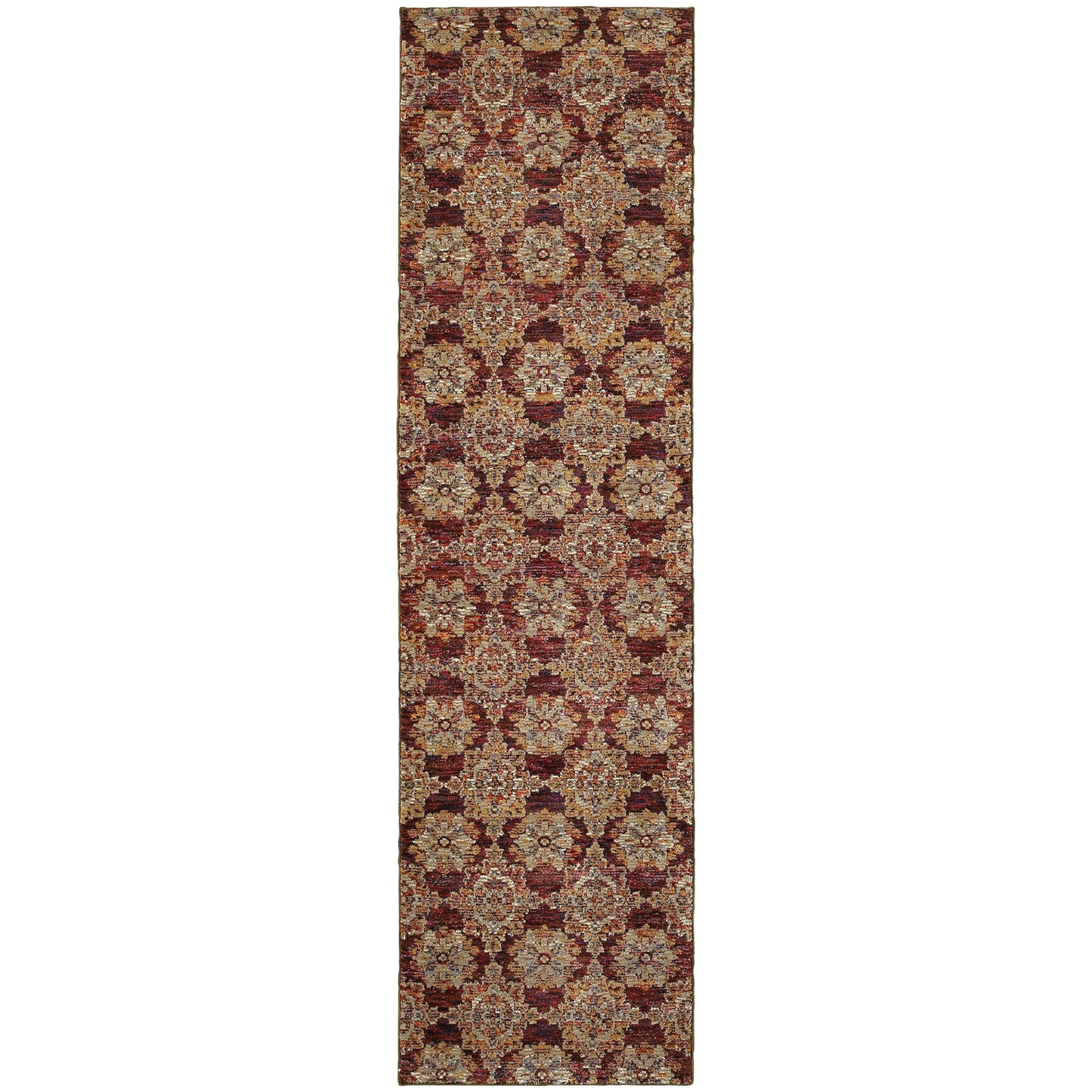 8' Runner Red and Gold Oriental Power Loom Runner Rug