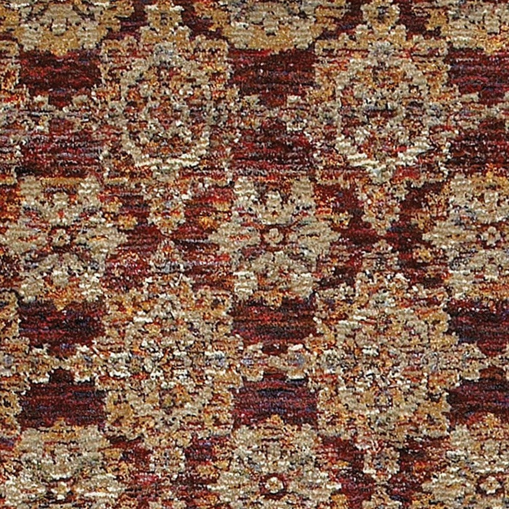 8' Runner Red and Gold Oriental Power Loom Runner Rug