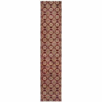 12' Runner Red and Gold Oriental Power Loom Runner Rug