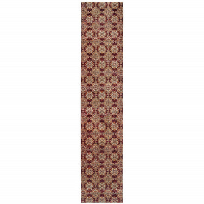 12' Red And Gold Oriental Runner Rug