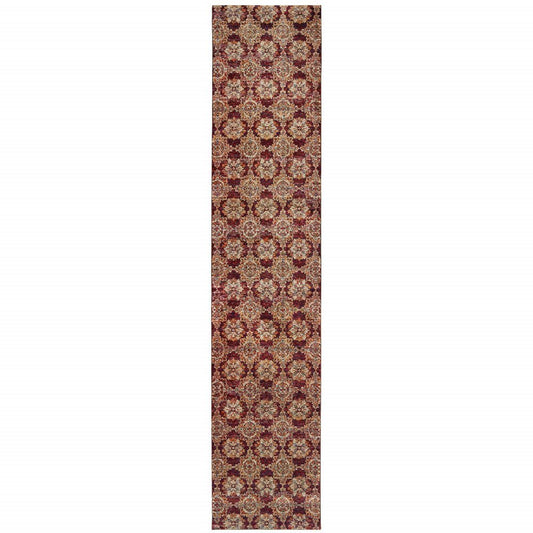 12' Red And Gold Oriental Runner Rug