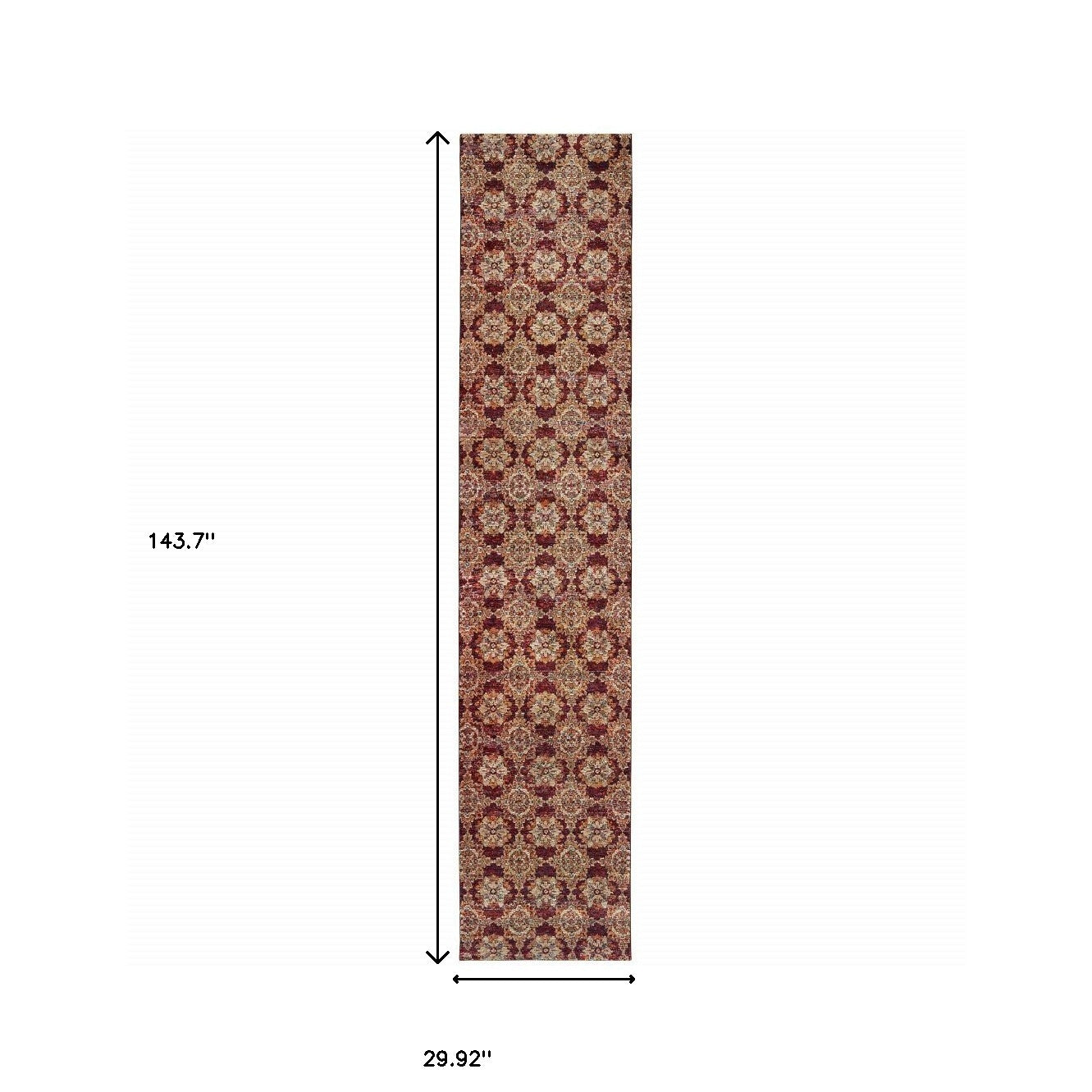 12' Runner Red and Gold Oriental Power Loom Runner Rug