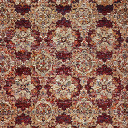 12' Runner Red and Gold Oriental Power Loom Runner Rug