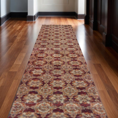 12' Red And Gold Oriental Runner Rug