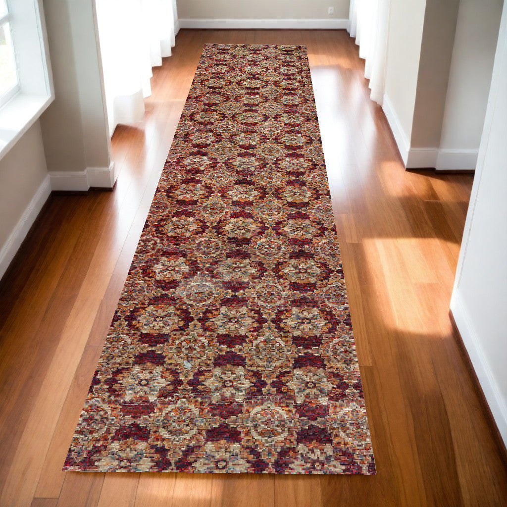 12' Runner Red and Gold Oriental Power Loom Runner Rug