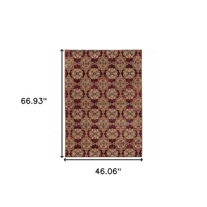 3' X 5' Red And Gold Oriental Area Rug