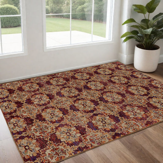 3' X 5' Red and Gold Oriental Power Loom Area Rug