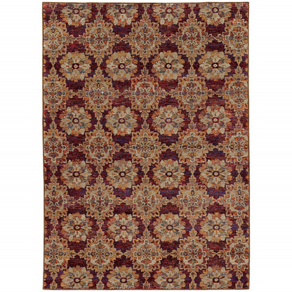 5' X 7' Red and Gold Oriental Power Loom Area Rug