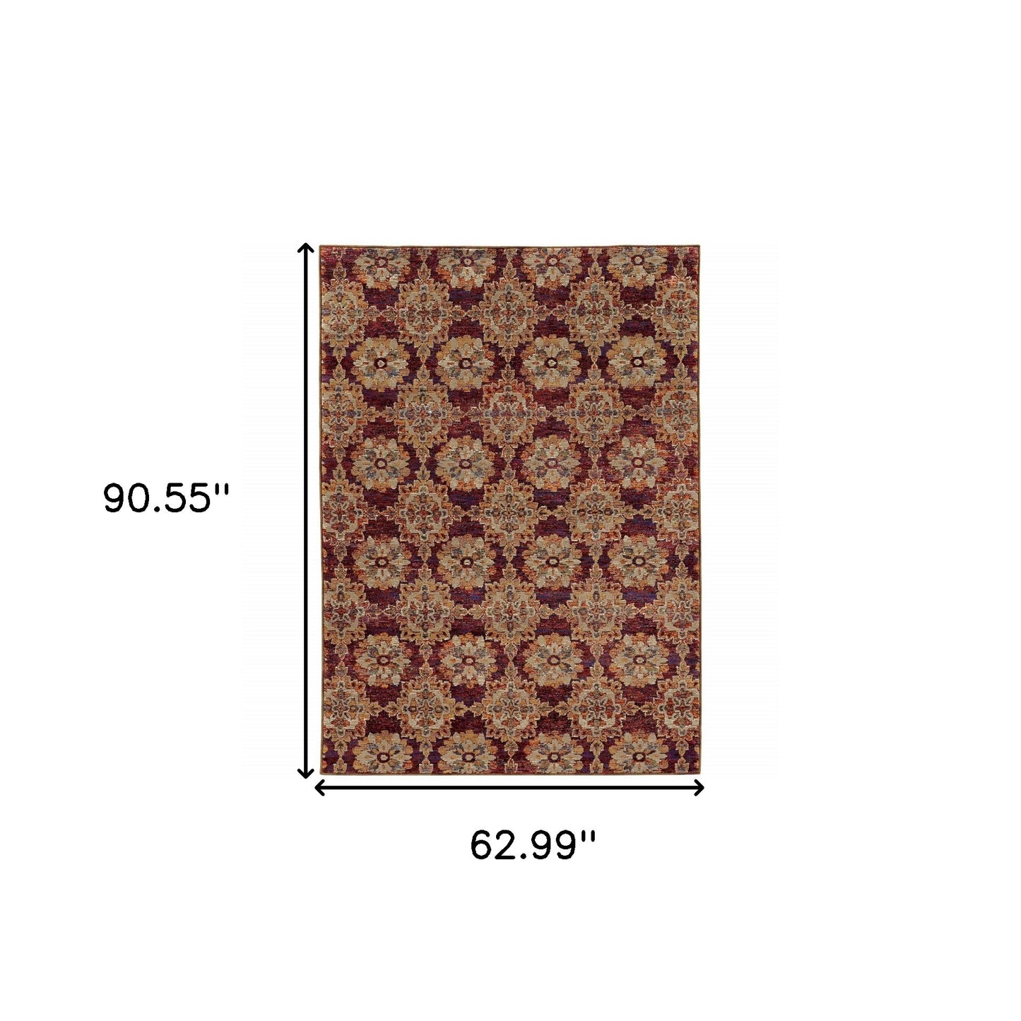 5' X 7' Red and Gold Oriental Power Loom Area Rug