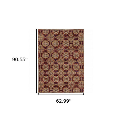 5' X 7' Red and Gold Oriental Power Loom Area Rug