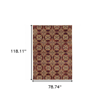 7' X 10' Red and Gold Oriental Power Loom Area Rug