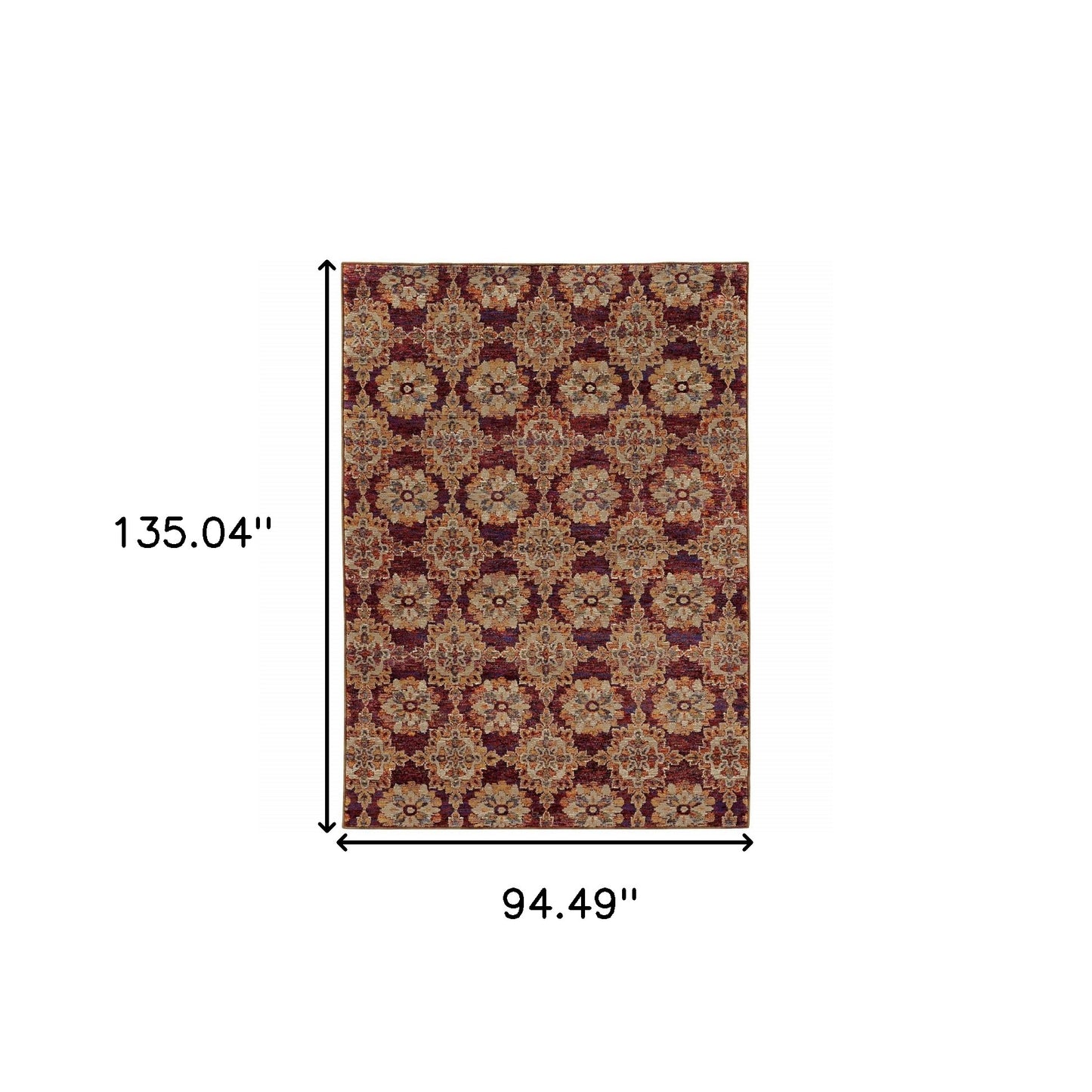 8' X 11' Red and Gold Oriental Power Loom Area Rug