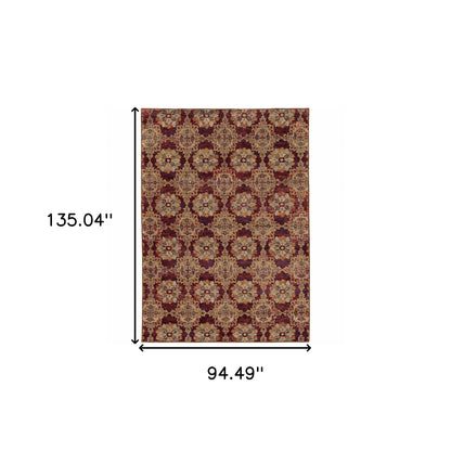 8' X 11' Red and Gold Oriental Power Loom Area Rug