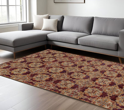8' X 11' Red and Gold Oriental Power Loom Area Rug