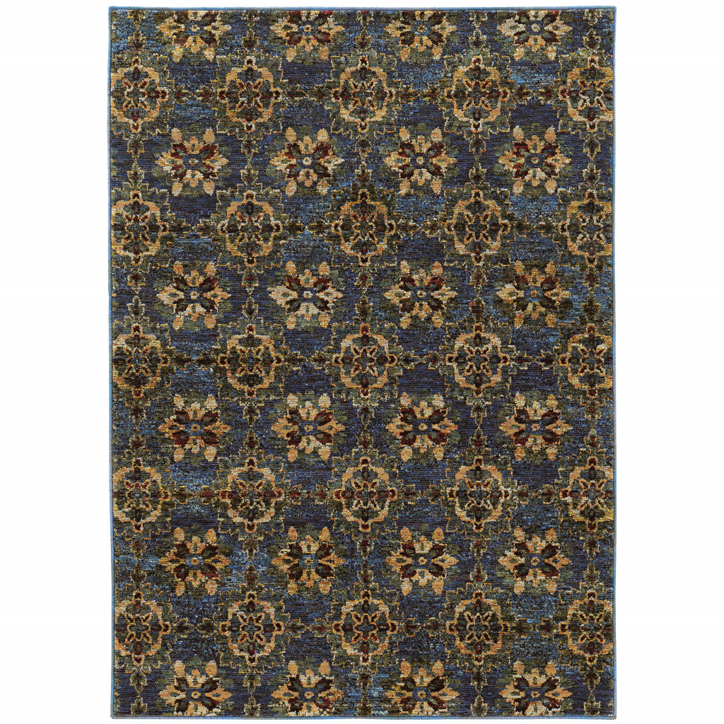 10' X 13' Blue and Gold Oriental Power Loom Area Rug