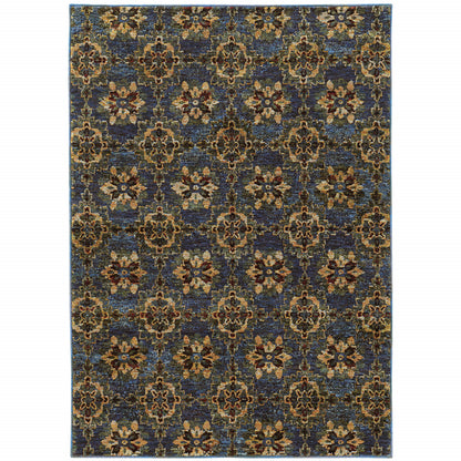 10' X 13' Blue and Gold Oriental Power Loom Area Rug