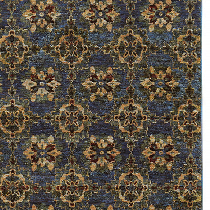 10' X 13' Blue and Gold Oriental Power Loom Area Rug