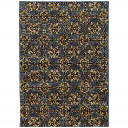 2' X 3' Blue And Gold Oriental Area Rug