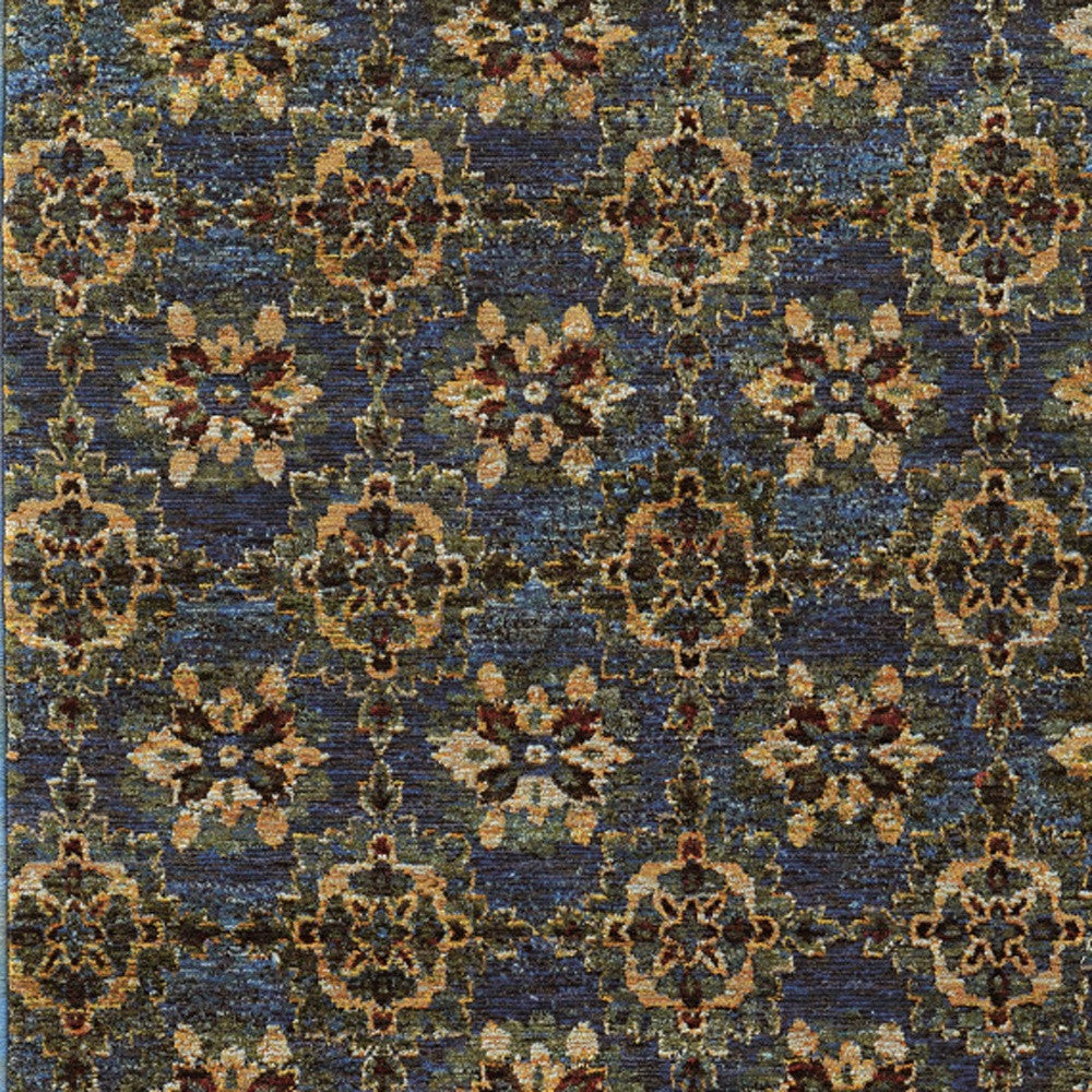 2' X 3' Blue and Gold Oriental Power Loom Area Rug