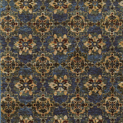 2' X 3' Blue And Gold Oriental Area Rug