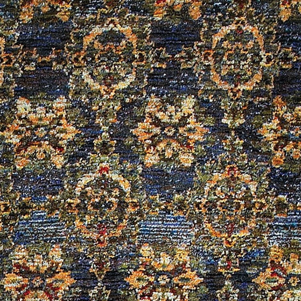8' Blue And Gold Oriental Runner Rug