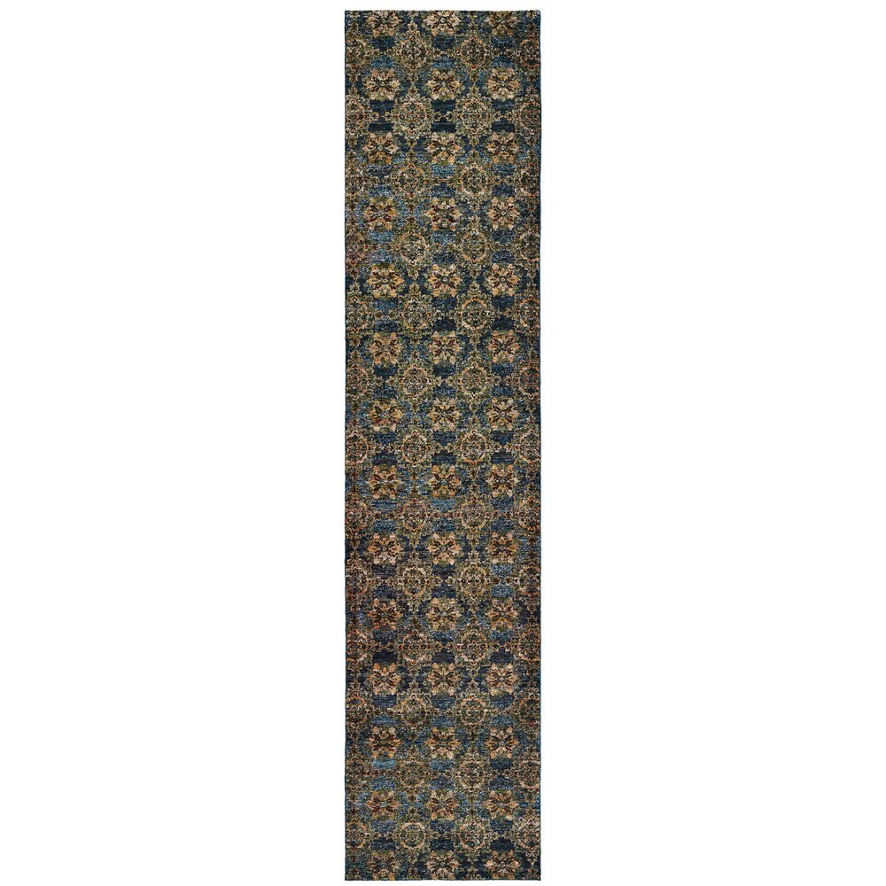 12' Blue And Gold Oriental Runner Rug