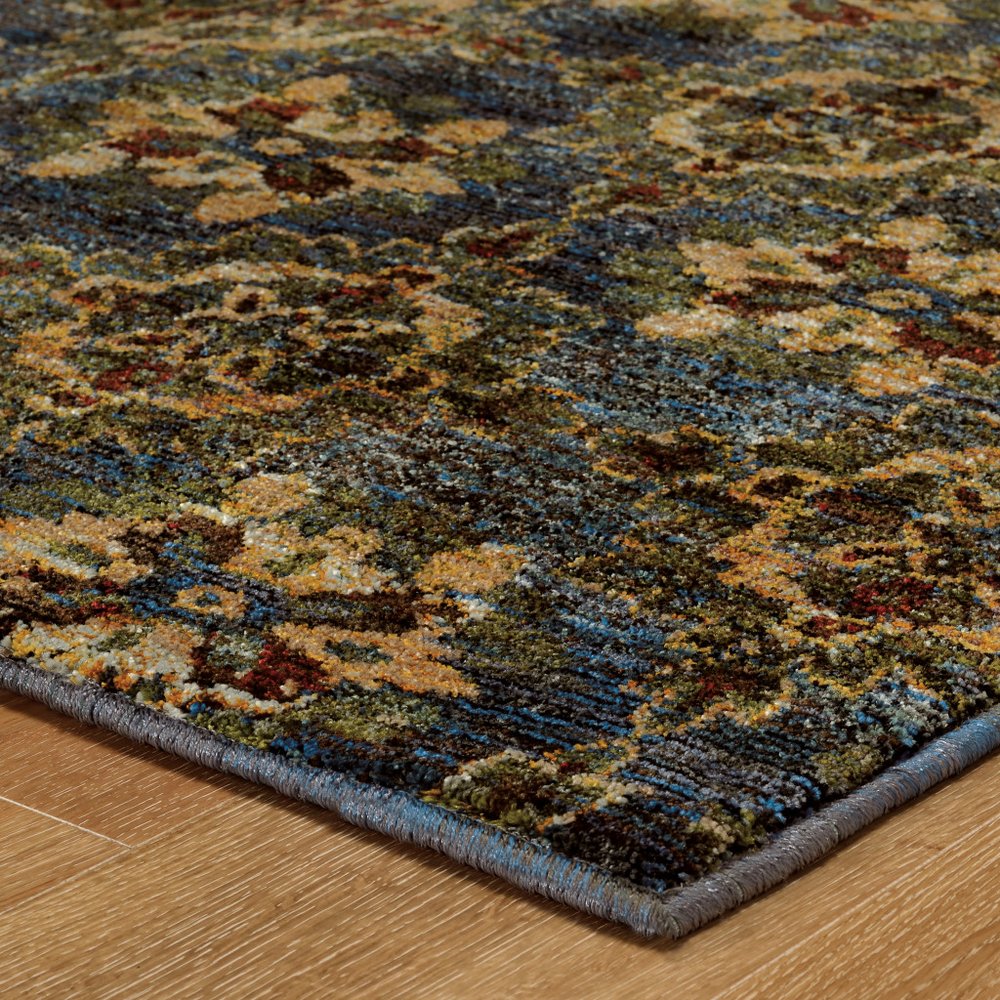 12' Blue And Gold Oriental Runner Rug