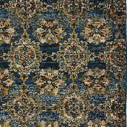 12' Blue And Gold Oriental Runner Rug