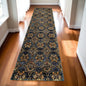 12' Runner Blue and Gold Oriental Power Loom Runner Rug