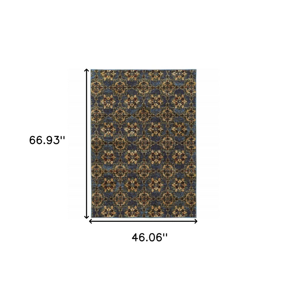 3' X 5' Blue And Gold Oriental Area Rug