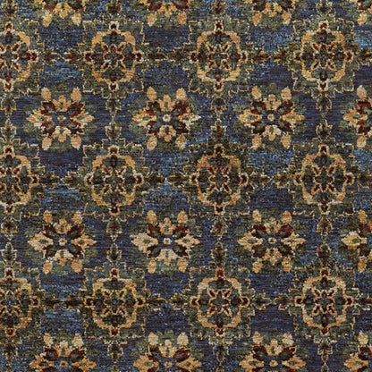 3' X 5' Blue And Gold Oriental Area Rug