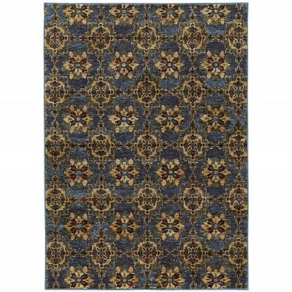 5' X 7' Blue And Gold Oriental Area Rug