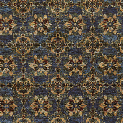 5' X 7' Blue and Gold Oriental Power Loom Area Rug