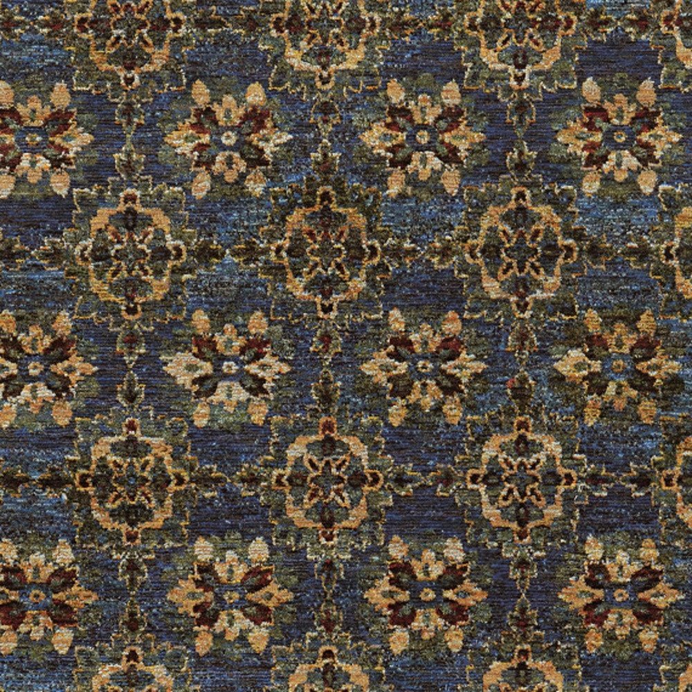 5' X 7' Blue And Gold Oriental Area Rug