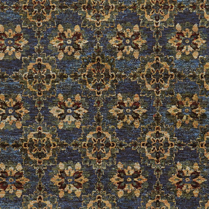 5' X 7' Blue And Gold Oriental Area Rug