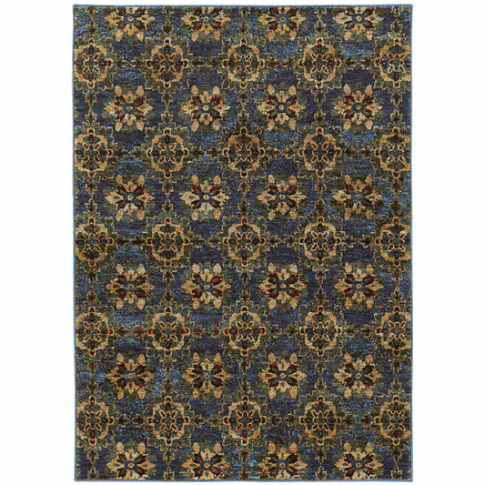 7' X 10' Blue and Gold Oriental Power Loom Area Rug