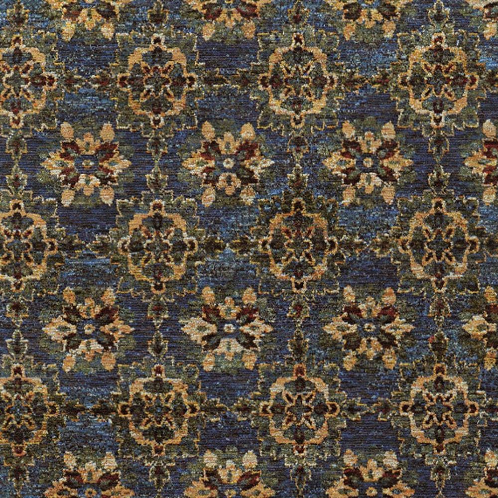 7' X 10' Blue and Gold Oriental Power Loom Area Rug