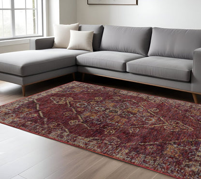 10' X 13' Red and Gold Oriental Power Loom Area Rug