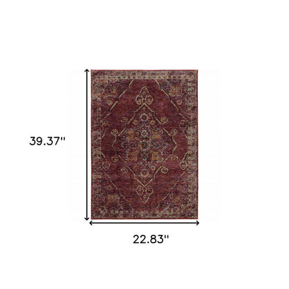 2' X 3' Red And Gold Oriental Area Rug