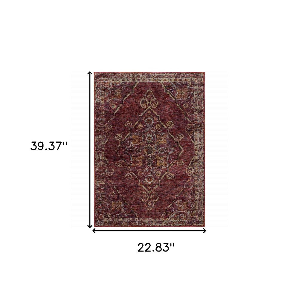 2' X 3' Red And Gold Oriental Area Rug
