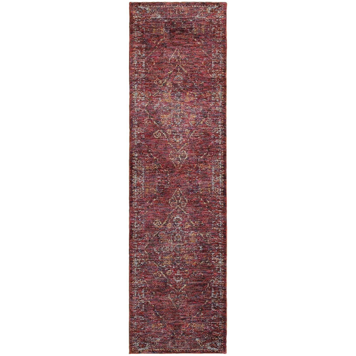 8' Runner Red and Gold Oriental Power Loom Runner Rug