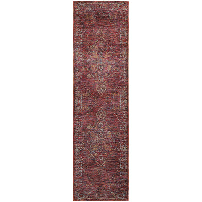 8' Runner Red and Gold Oriental Power Loom Runner Rug