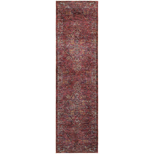 8' Red And Gold Oriental Runner Rug