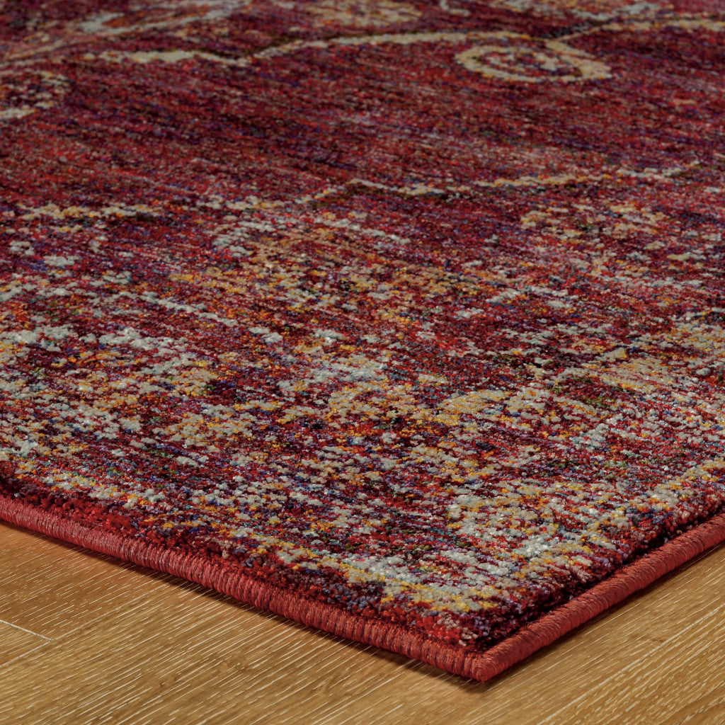 8' Runner Red and Gold Oriental Power Loom Runner Rug